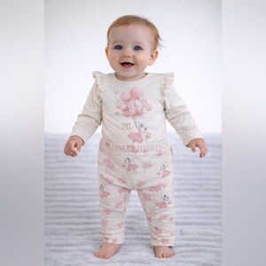 Claris Pink Tulle Ruffle Two Piece Set Balloon Top & Pants Outfit | Size 6-12M